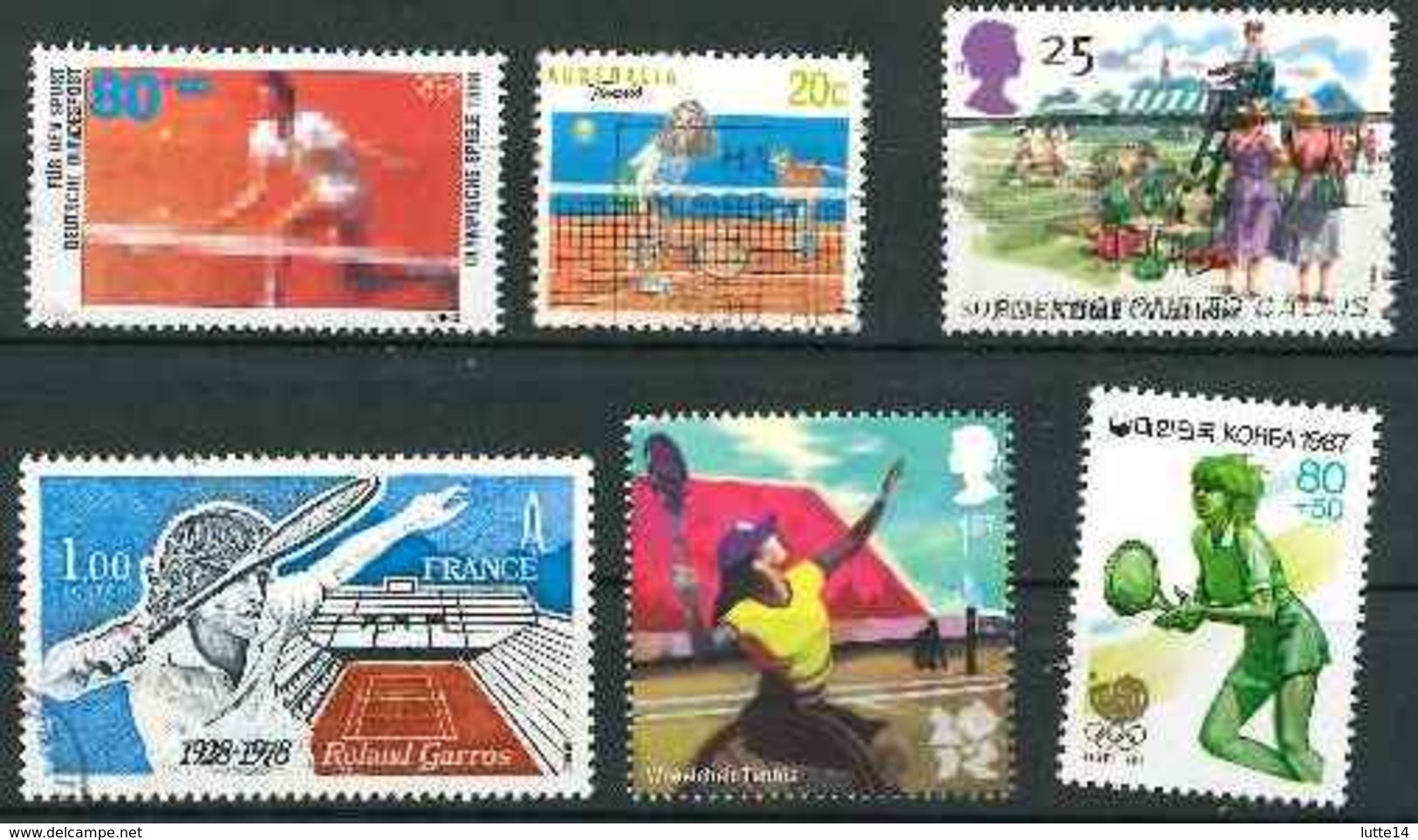 Tennis Lot 10 ; 6 Timbres Allemagne France Grande-Bretagne Australie Corée / Sport Jeux Olympiques - Tennis