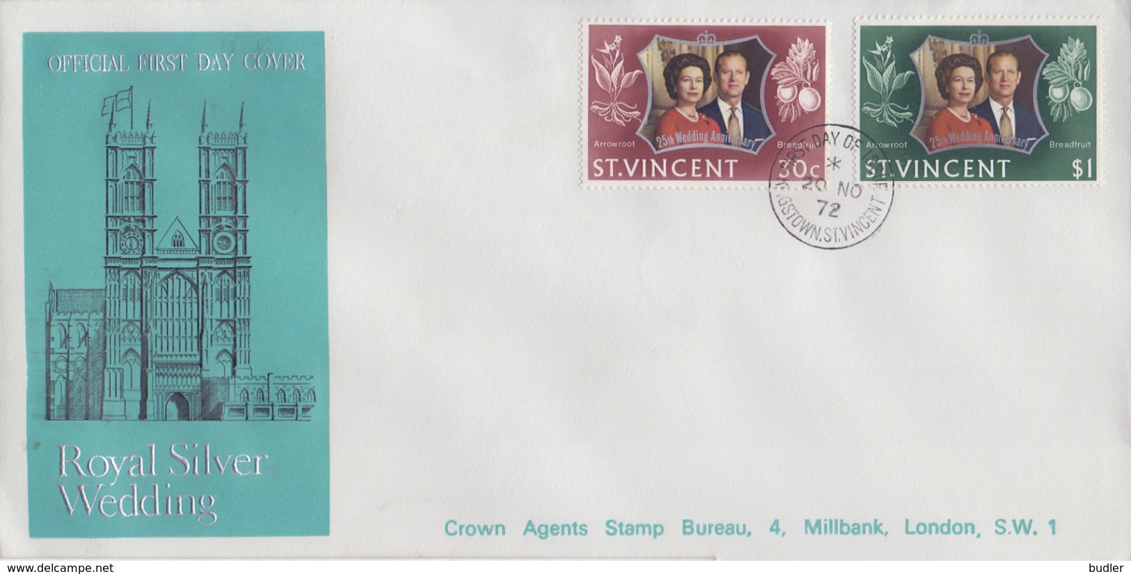 St. VINCENT :1972: Y.326-27 On FDC :  ROYALS,QUEEN Elisabeth,Prince Philip,ROYAL WEDDING, - St.Vincent (...-1979)