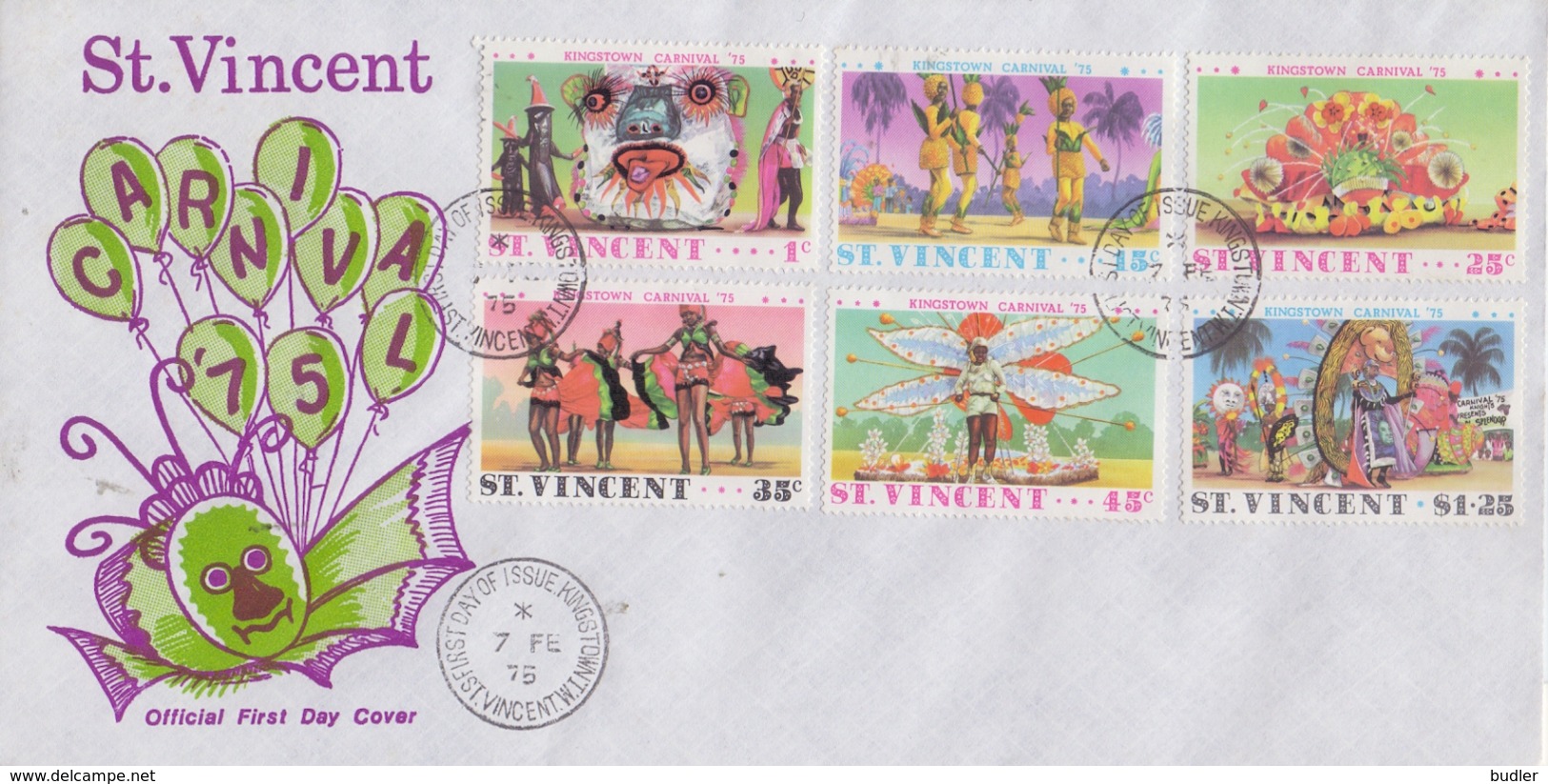 St. VINCENT :1975: Y.380-85 On FDC : CARNIVAL,CARNAVAL,KLEDIJ,HABILLEMENT,CLOTHES, - St.Vincent (...-1979)