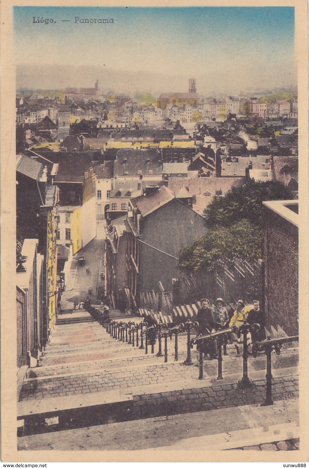 Liège - Panorama, Montagne De Bueren, Escaliers (animée, Colorisée, Vue De Haut, Edit. L. Roufosse) - Liege