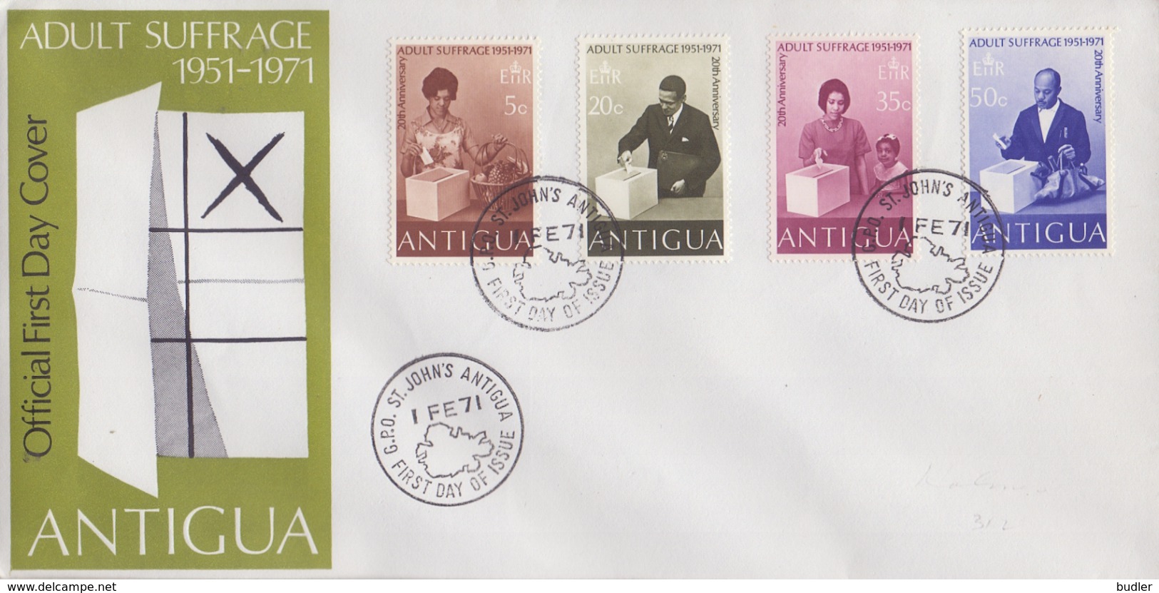 ANTIGUA :1971: Y.258-61 On FDC : SUFFRAGE,DEMOCRACY,POLITICS,BALLOT-BOX,URN, - 1960-1981 Ministerial Government