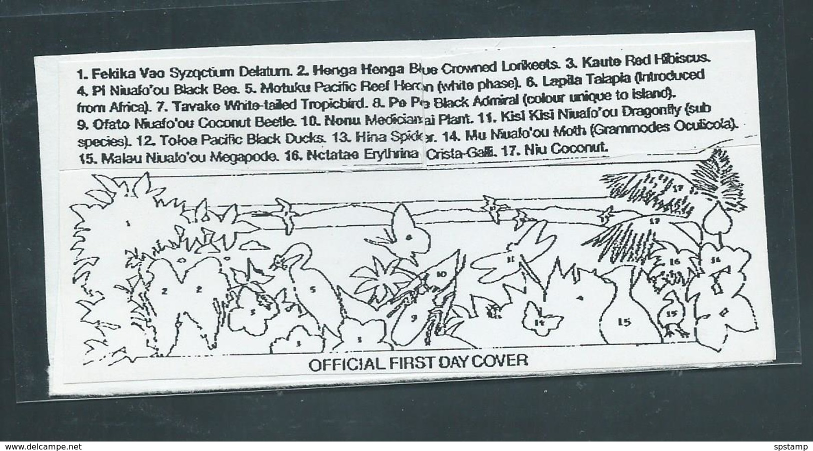 Tonga Niuafo´ou 1993 Lake Wildlife Paste Up Black & White Proof Of Artwork For First Day Cover Illustration - Tonga (1970-...)