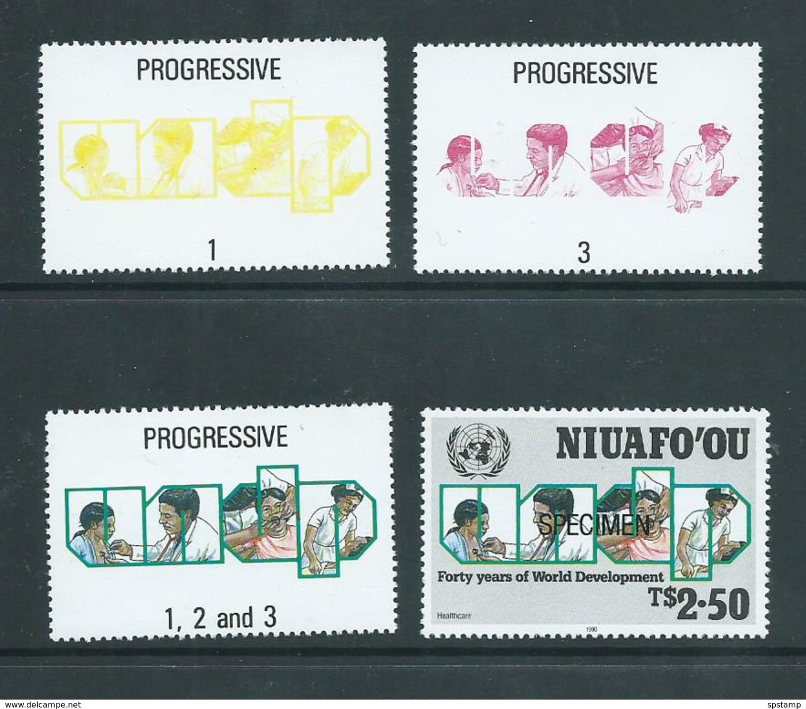 Tonga Niuafo´ou 1990 United Nations $2.50 Health Single Specimen Overprint + 3 Gutter Colour Separation Labels - Tonga (1970-...)