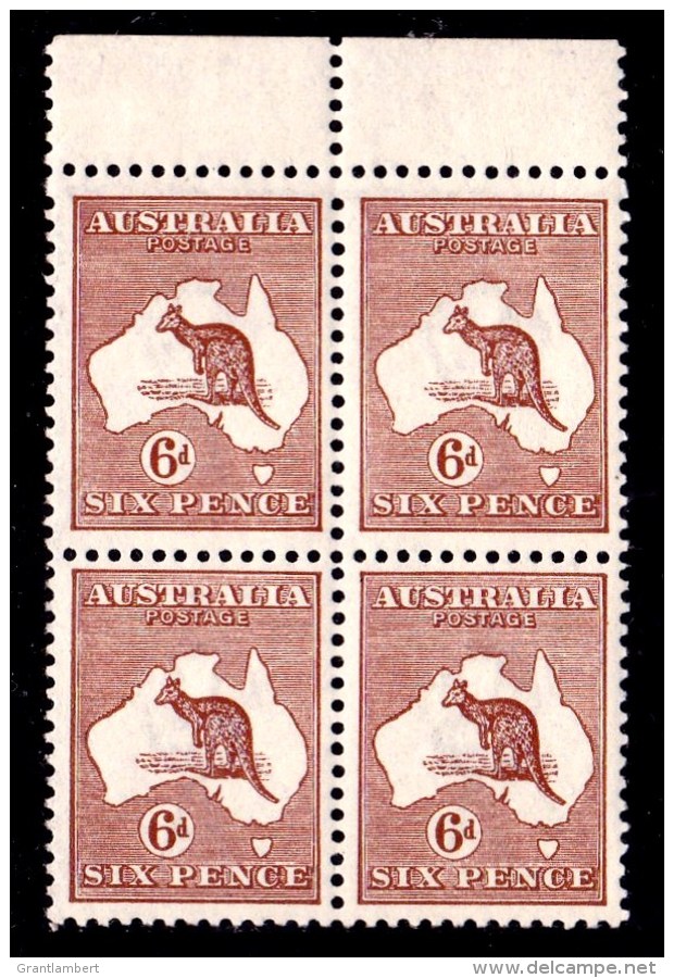 Australia 1923 Kangaroo 6d Chestnut 3rd Wmk Block Of 4, 3MNH, 1MVLH - Nuevos