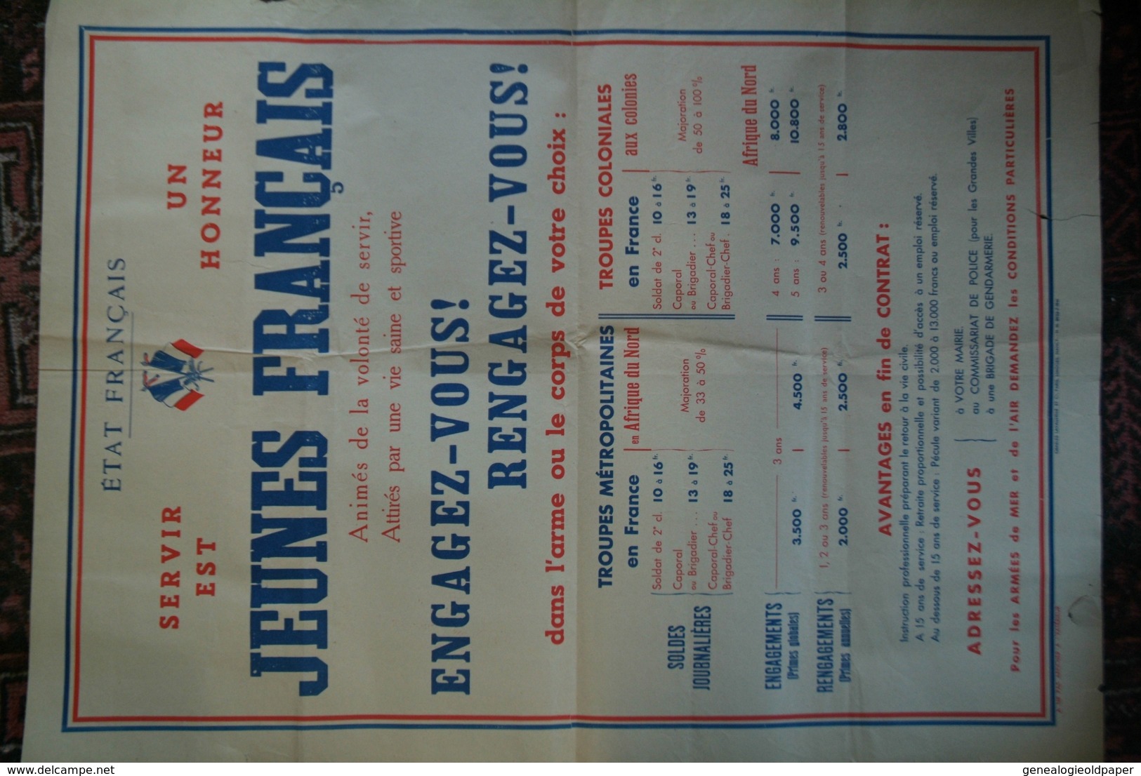 GUERRE 1939-1945-MILITARIA- RARE AFFICHE JEUNES FRANCAIS ENGAGEZ VOUS-1941-PETAIN- IMPRIMERIE LAVAUZELLE LIMOGES-PARIS- - Posters