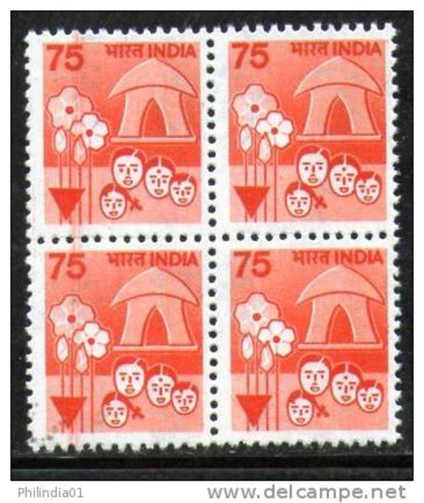 India 1990 Family Planning Definitive Series Blk/4 MNH - Blocks & Sheetlets