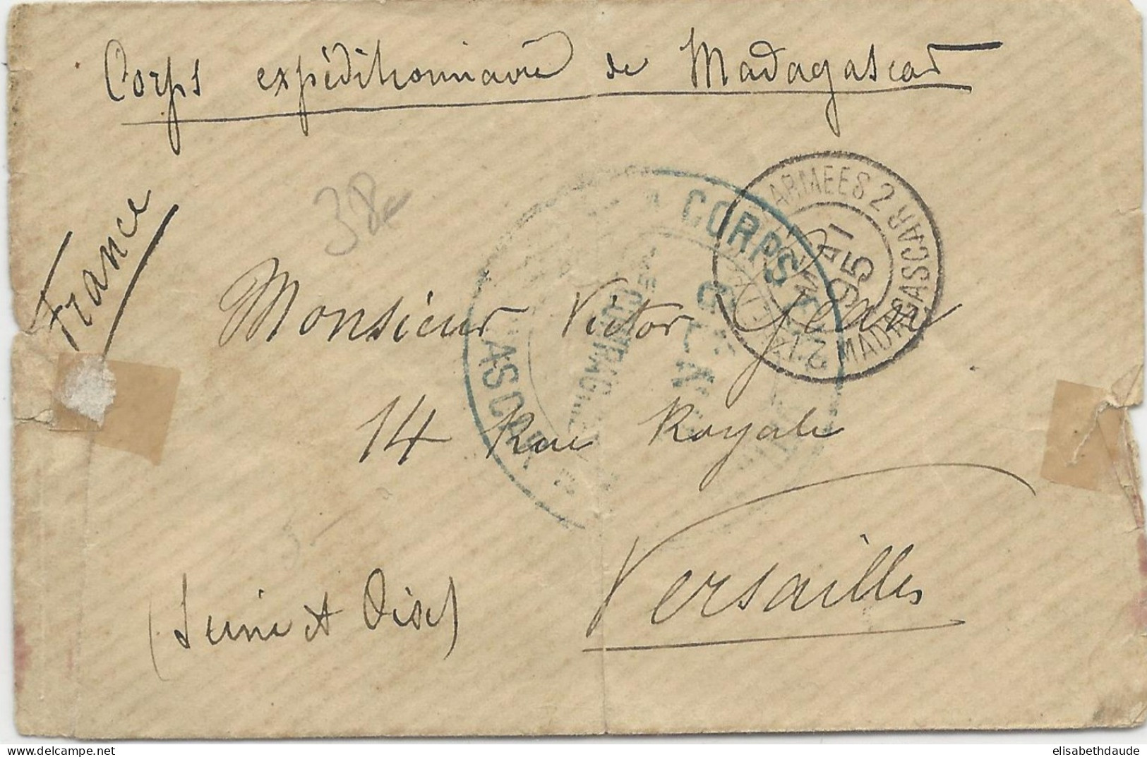 MADAGASCAR - 1895 - ENVELOPPE Du CORPS EXPEDITIONNAIRE Avec OBLITERATION Pour VERSAILLES - Armeestempel (vor 1900)