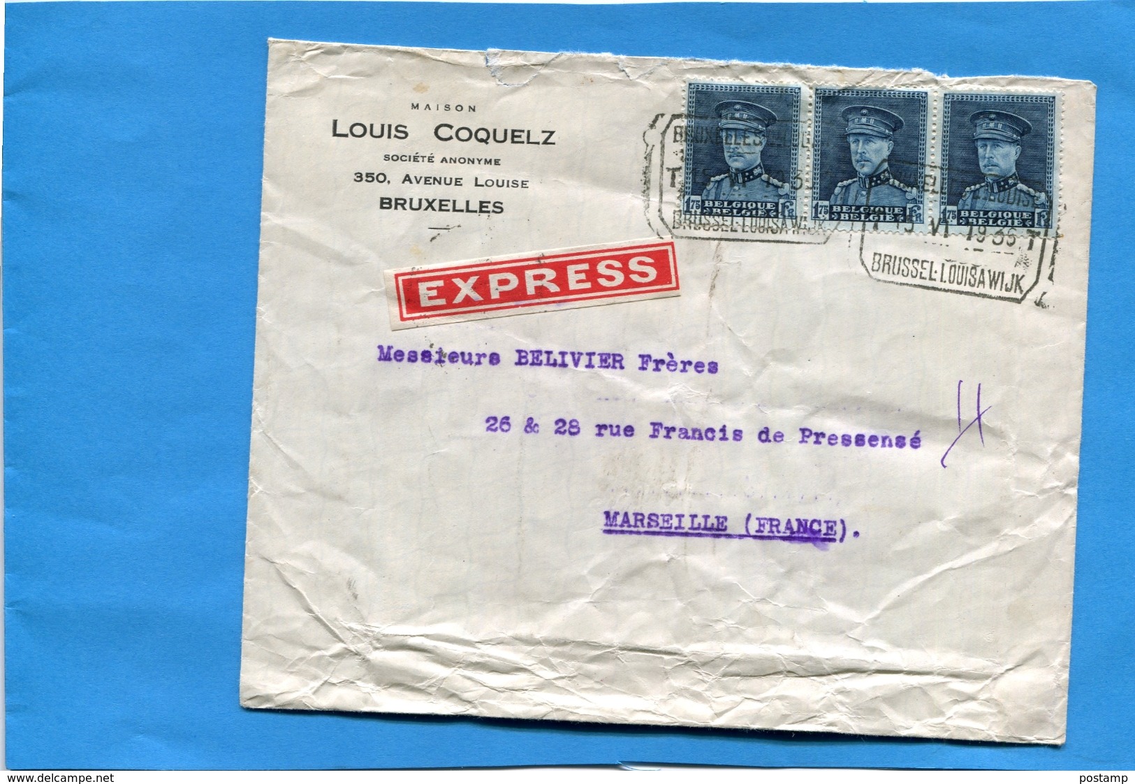 Marcophilie- Belgique  -lettre-commerciale "EXPRESS" >Françe -cad "BRUSSE.LUISA Wijk 1939-3 Stamps - Andere & Zonder Classificatie