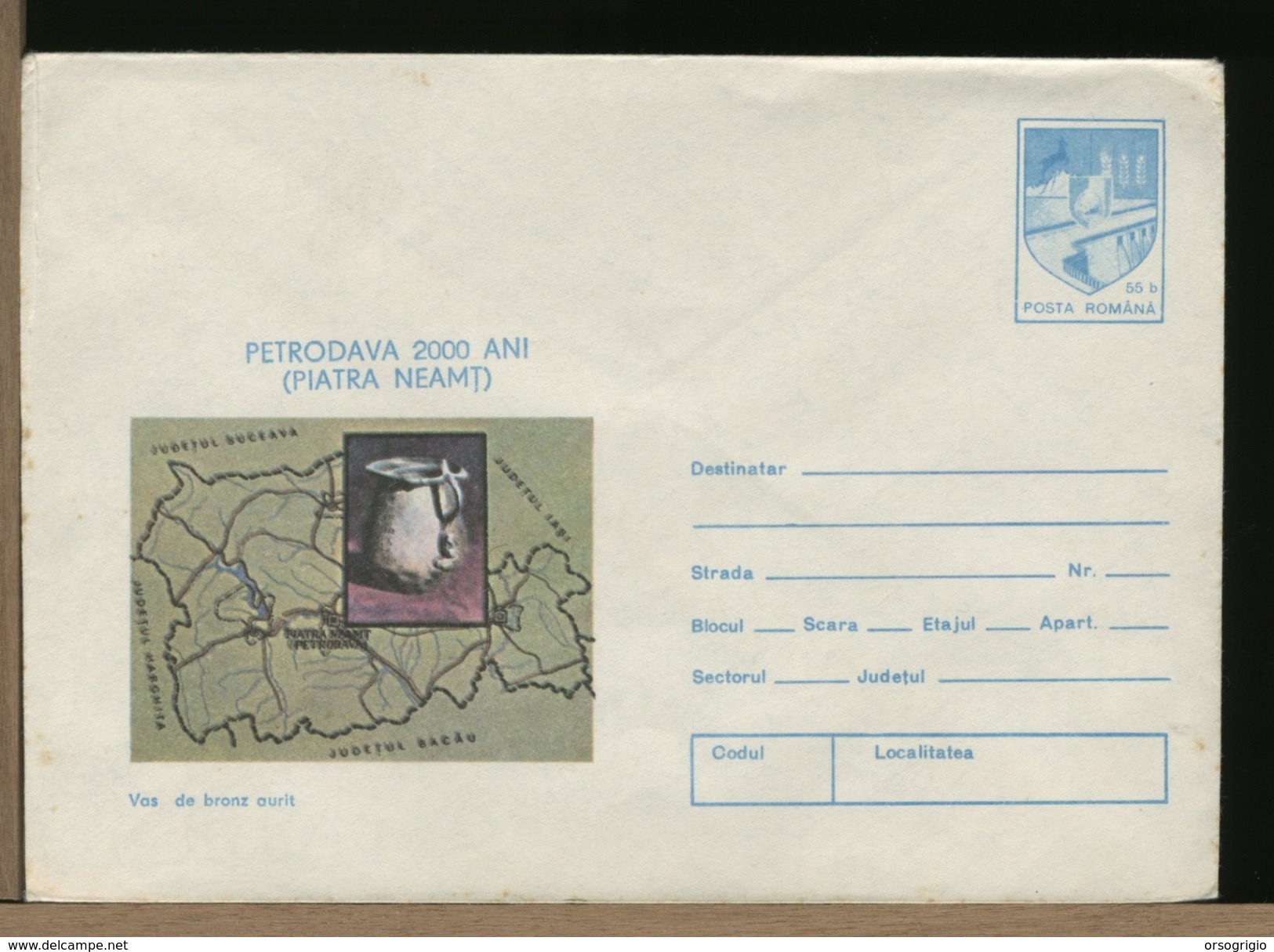 ROMANIA - Intero Postale - 2000 Anni Fondazione PETRODAVA  -  PIATRA NEAMT -  VASO DI BRONZO - Archeologia