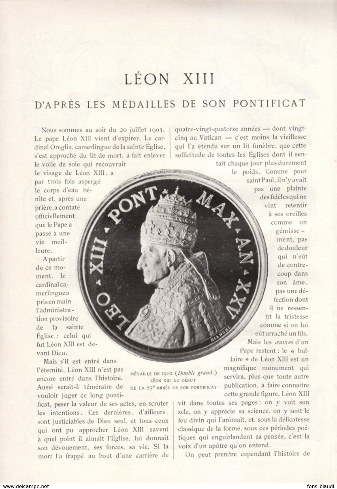 1903 - Albert Battandier - Léon XIII D'après Les Médailles De Son Pontificat -  21 Pp. Et 38 Photos - FRANCO DE PORT - Non Classés