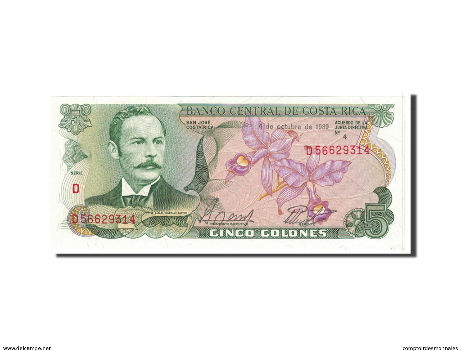 Billet, Costa Rica, 5 Colones, 1989, 1989-10-04, KM:236d, NEUF - Costa Rica