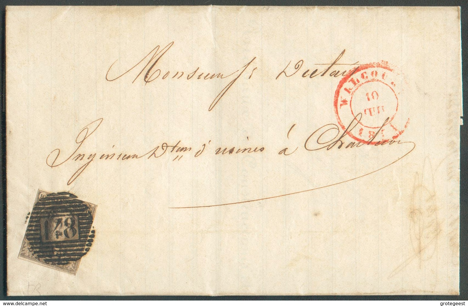 N°6 - Médaillon 10 Centimes Brun, Bien Margé Et Voisin, Obl. P.148 Sur Lettre De LANEFFE + Càd WALCOURT 10 Juillet 1854 - 1851-1857 Medallions (6/8)