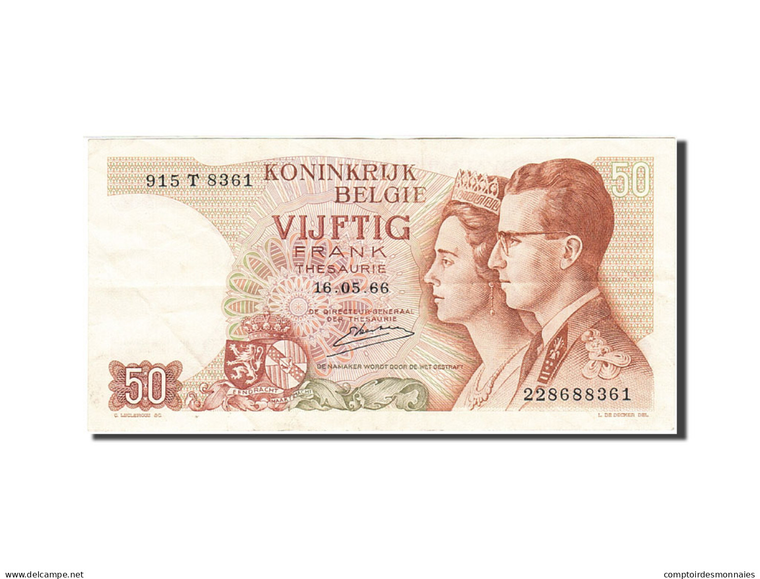 Billet, Belgique, 50 Francs, 1964-1966, 1966-05-16, KM:139, TTB - 50 Francos