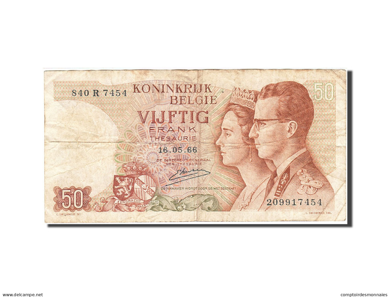 Billet, Belgique, 50 Francs, 1964-1966, 1966-05-16, KM:139, B - 50 Francs