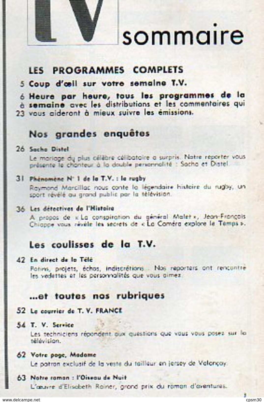 TV France N° 047 - Février 1963 - S Distel 3p - Rugby 3p - J Hallyday - R Dhery - S Loren - P Dedieu - D Paturel - Cinéma/Télévision