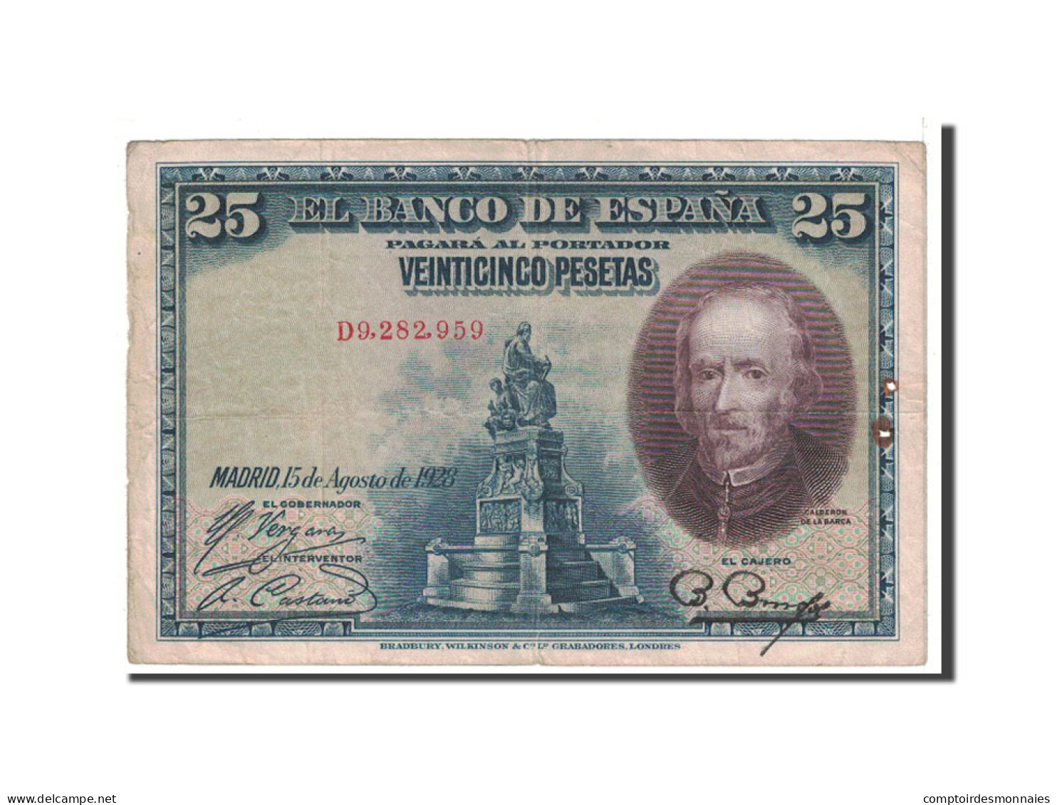 Billet, Espagne, 25 Pesetas, 1928, 1928-08-15, KM:74b, TTB - 1-2-5-25 Pesetas