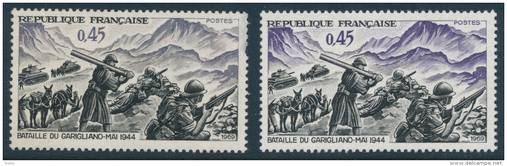 France Y&amp;T 1601 - Bataille De Garigliano 1944 - Sans Le Violet - Neuf Sans Charnières Et Défaut Dentelure à Droite. - Ongebruikt