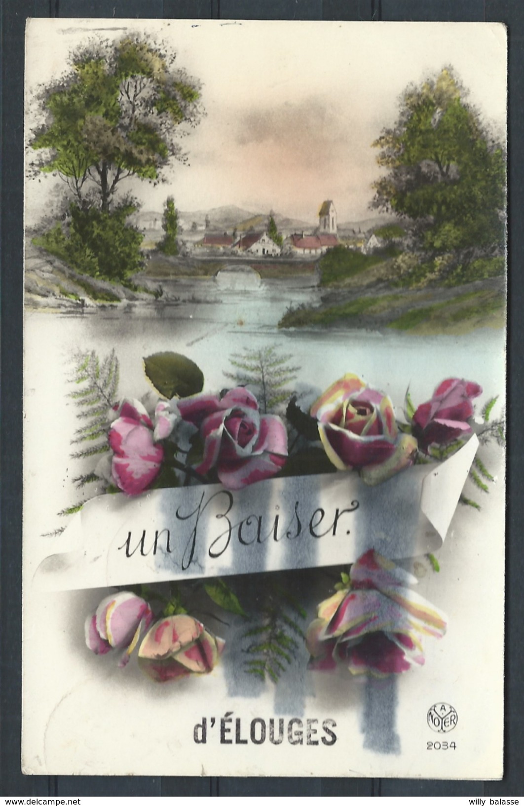 +++ CPA - Un Baiser D' ELOUGES - Carte Fantaisie - Fleur Rose - A.Noyer 2034  // - Dour