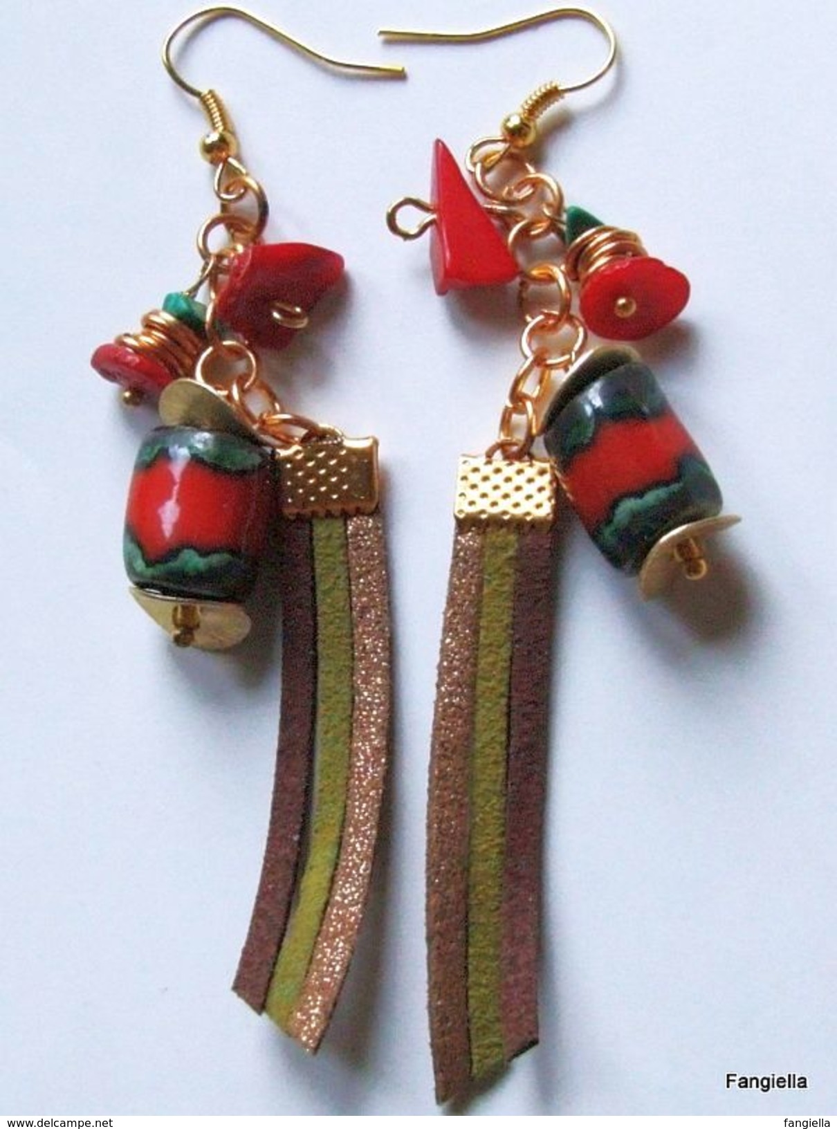 Boucles D'oreilles Céramique Artisanale Corail Malachite Cuir Accessoires Dorés  Les Perles En Céramique Sont De Petites - Orecchini