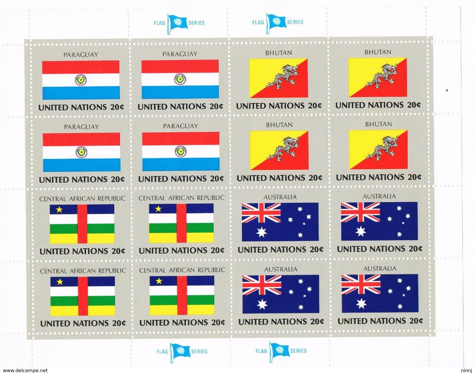Nazioni Unite - FogliettO MNH Serie Bandiere Flag Series United Stations 20c Nuovo** Integro . - Collezioni & Lotti