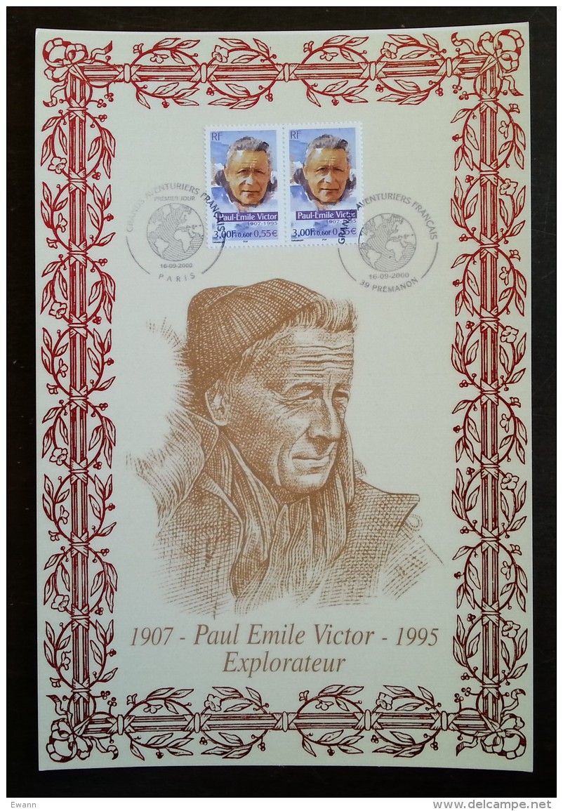 Encart Sur Soie AMIS - FDC 2000 - YT N°3345 - PAUL EMILE VICTOR - 2000-2009