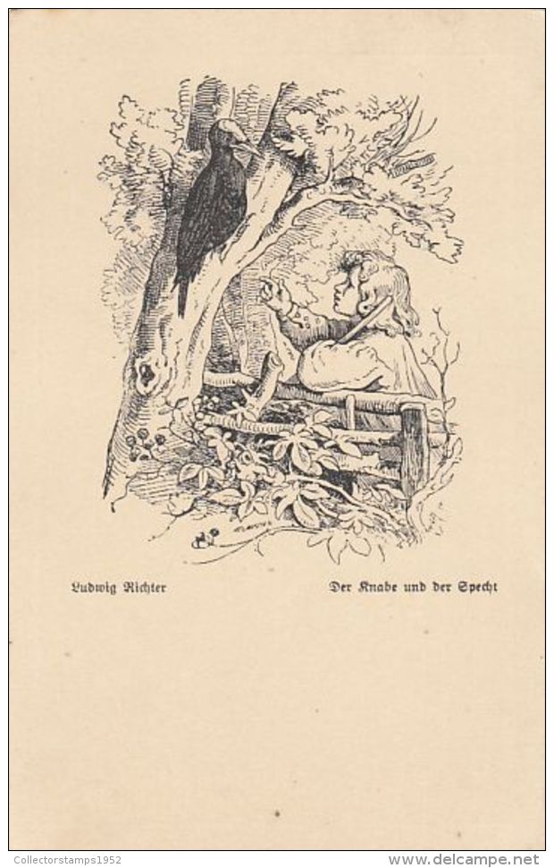 53443- LUDWIG RICHTER- THE BOY AND THE WOODPECKER, ILLUSTRATION - Richter, Ludwig