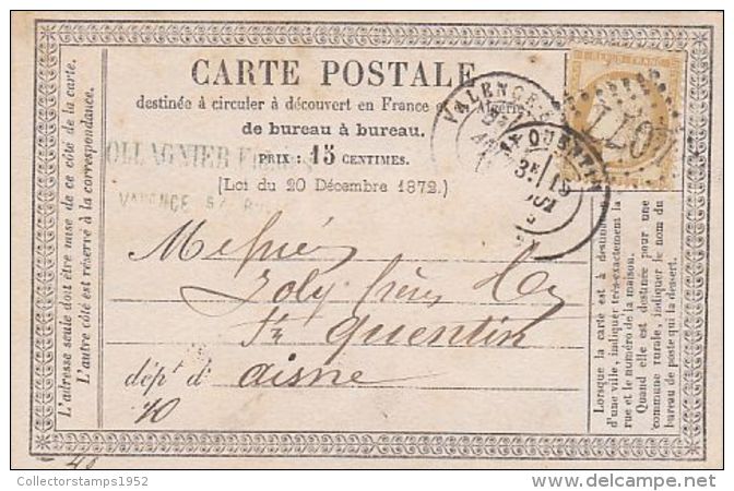 53482- CERES, STAMP ON POSTCARD, 1877, FRANCE - 1871-1875 Cérès