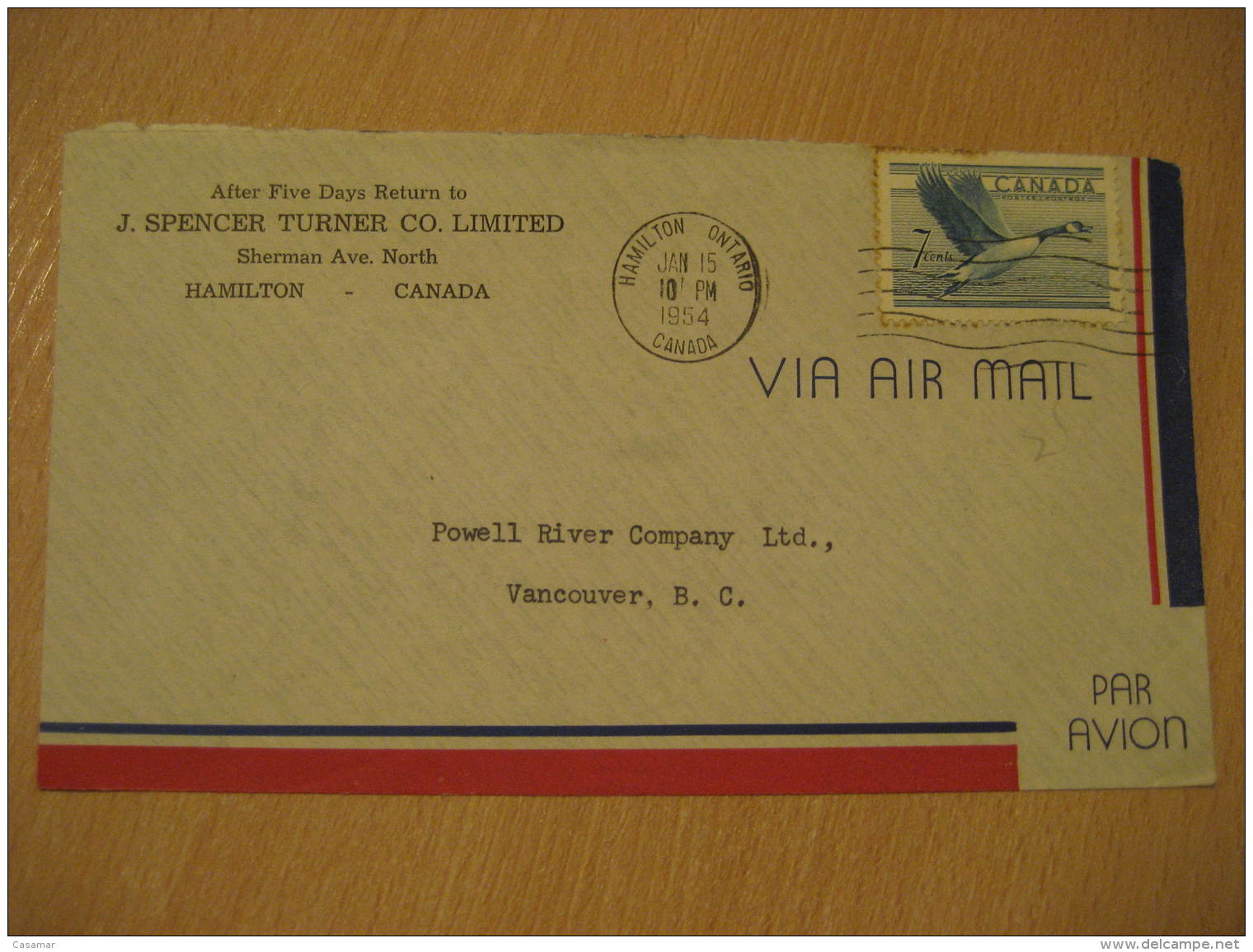 GEESE GANSO Poultry Duck Hamilton 1954 Stamp On Air Mail Cover Canada - Ganzen