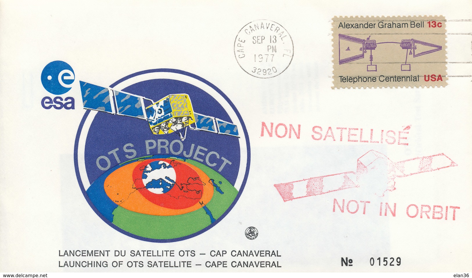 Lancement Du Satellite OTS-Cap Canaveral 13 Septembre 1977 "NON SATELLISÉE" En Rouge - North  America