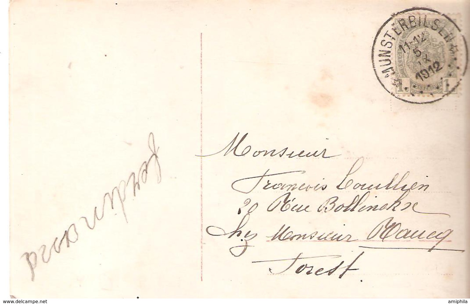 N° 81 Obl. DEPOT-RELAIS MUNSTERBILSEN Du 5/9/1912 S/CP. Vers FOREST. RARE TB. - Postmarks With Stars