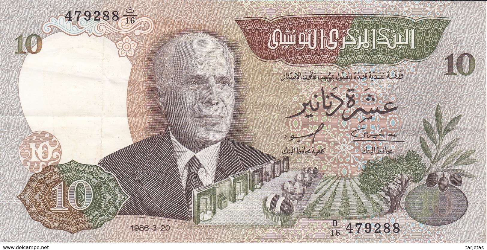 BILLETE DE TUNEZ DE 10 DINARS DEL AÑO 1986 (BANK NOTE) - Tunisia