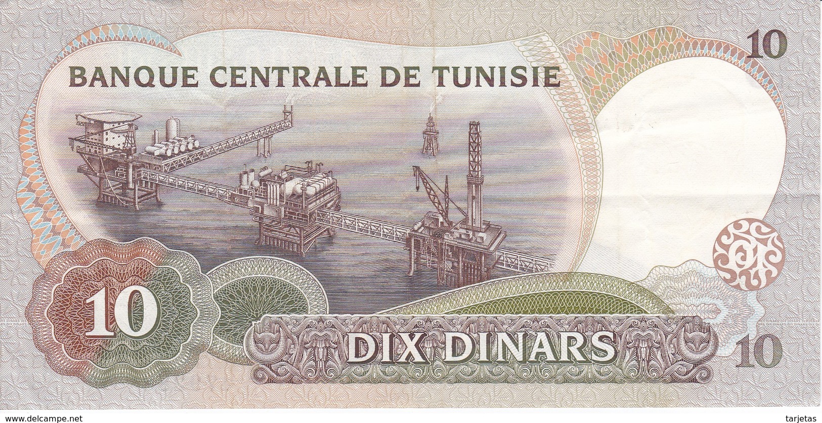 BILLETE DE TUNEZ DE 10 DINARS DEL AÑO 1986 (BANK NOTE) - Tunisia