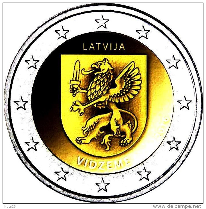 2 Euro Lettonia  Lettland Latvia 2016  Region Vidzeme -  LION / DRAGON SABER - COIN UNC FROM MINT ROLL - Letonia