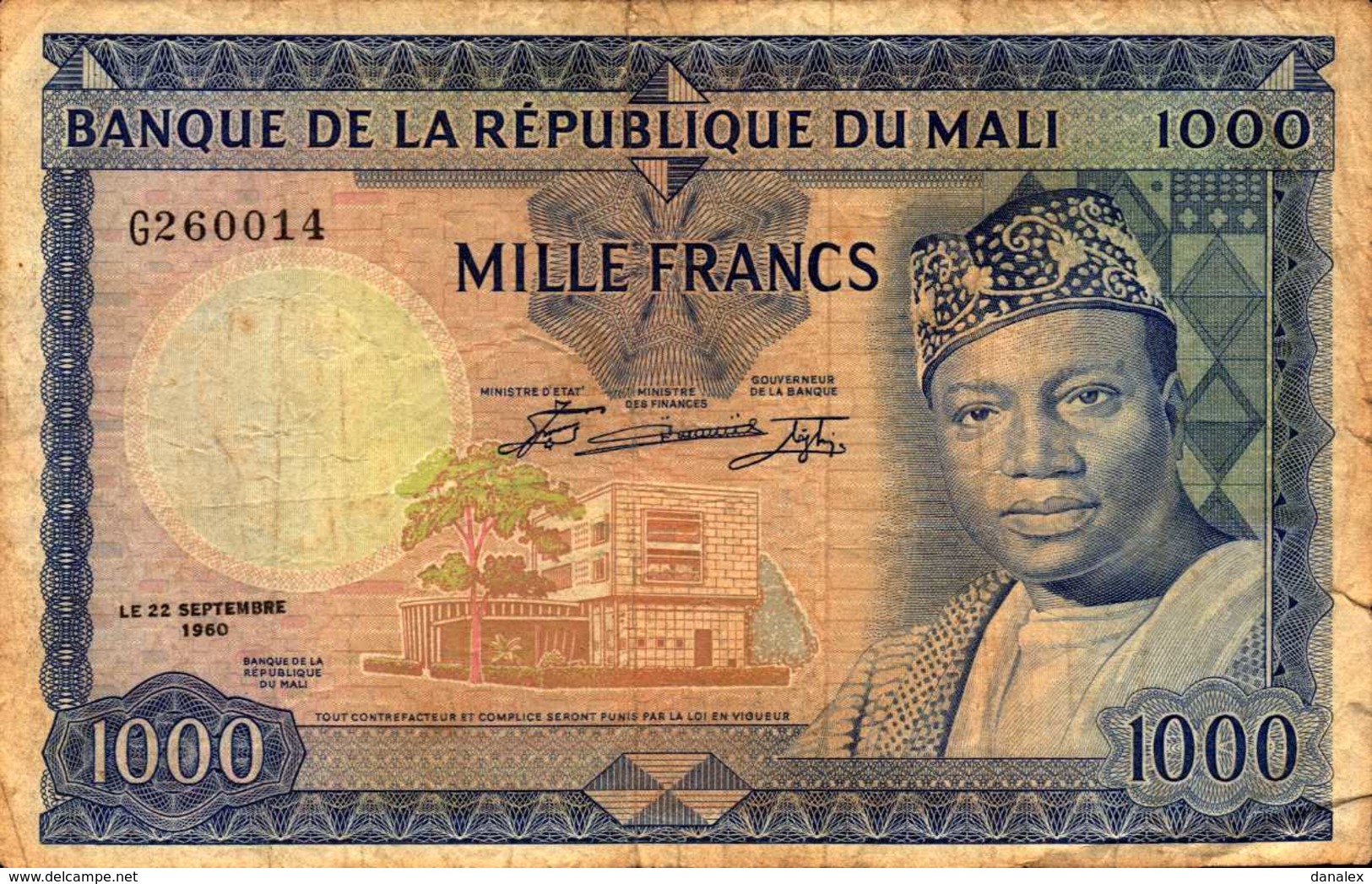 MALI 1000 FRANCS Du 22 Septembre 1960 Pick 9    RARE - Mali