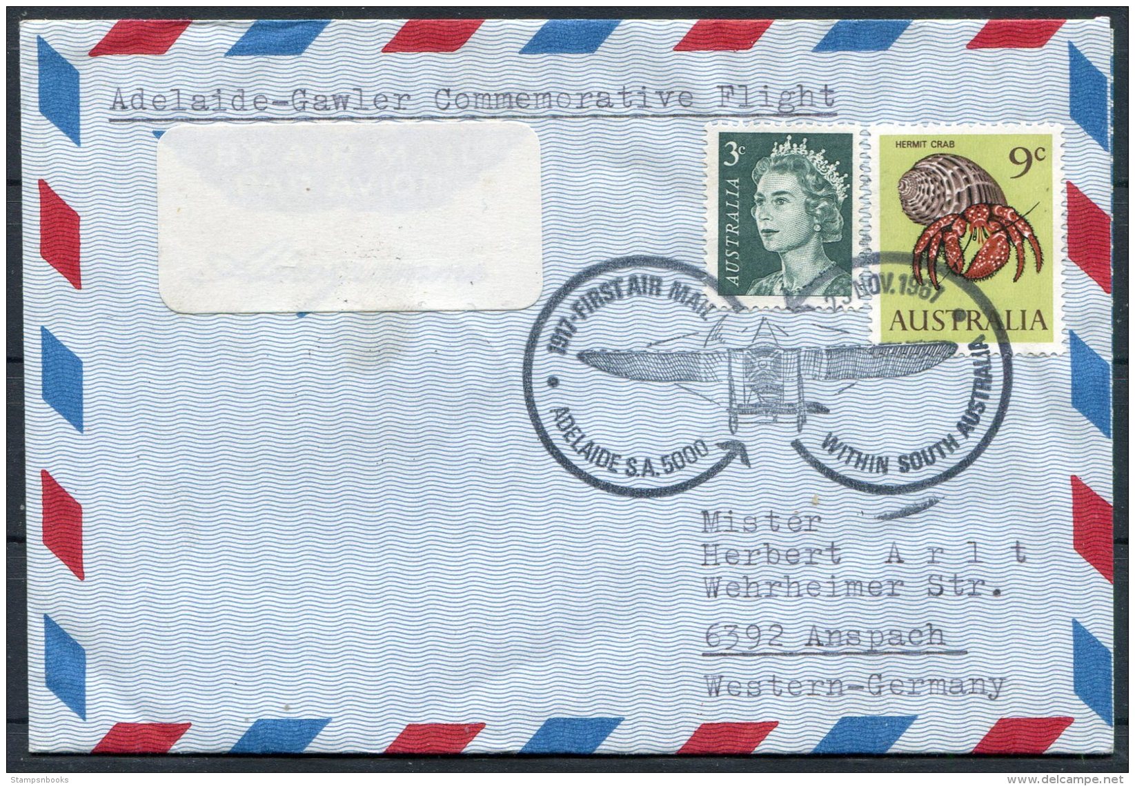 1967 Australia Adelaide - Gawker Flight Anniversary Cover - Briefe U. Dokumente