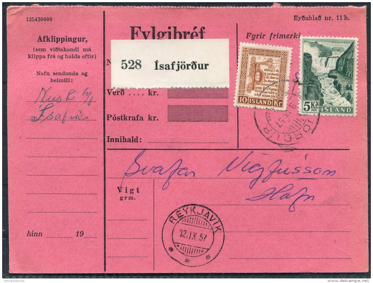 1957 Iceland Parcelcard Isafjordur - Brieven En Documenten