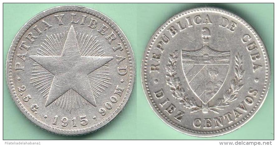 1915-MN-122 CUBA. KM A12 SILVER 10c STAR 1915 ESTRELLA RADIANTE . - Cuba