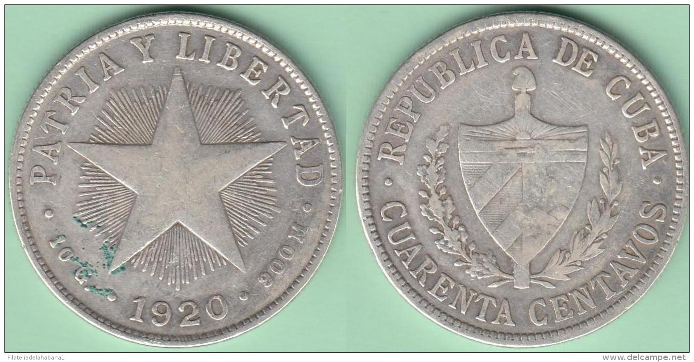 1920-MN-114 CUBA. KM 14.3 SILVER 40c STAR 1920. ESTRELLA RADIANTE - Cuba