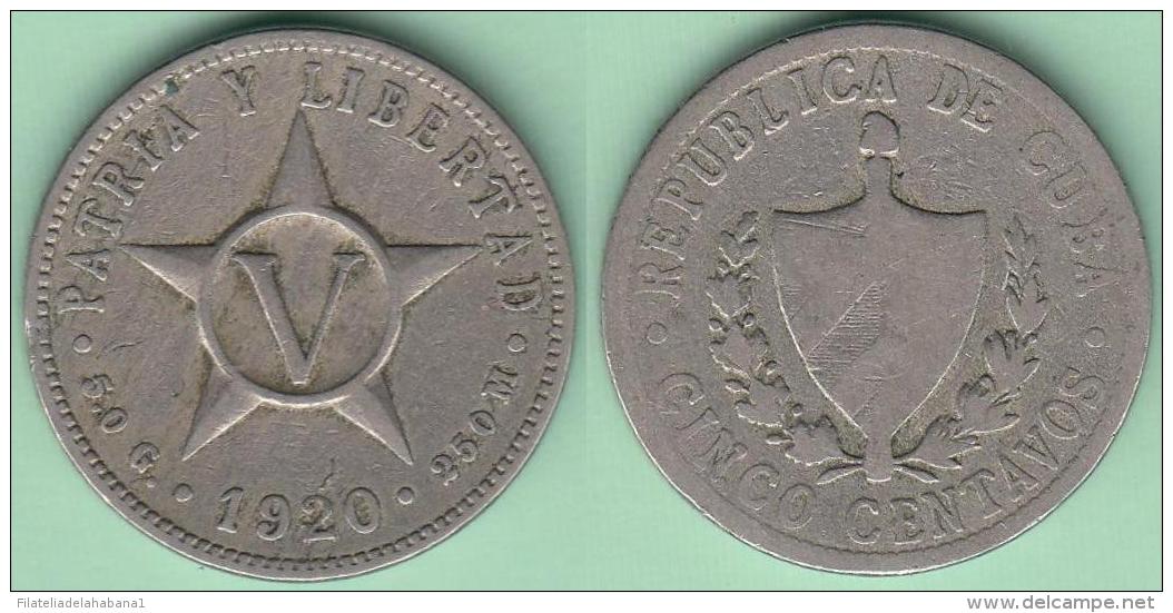 1920-MN-117 CUBA. KM 11.1 COPPER- NICKEL 5c STAR 1920. ESTRELLA RADIANTE. - Cuba