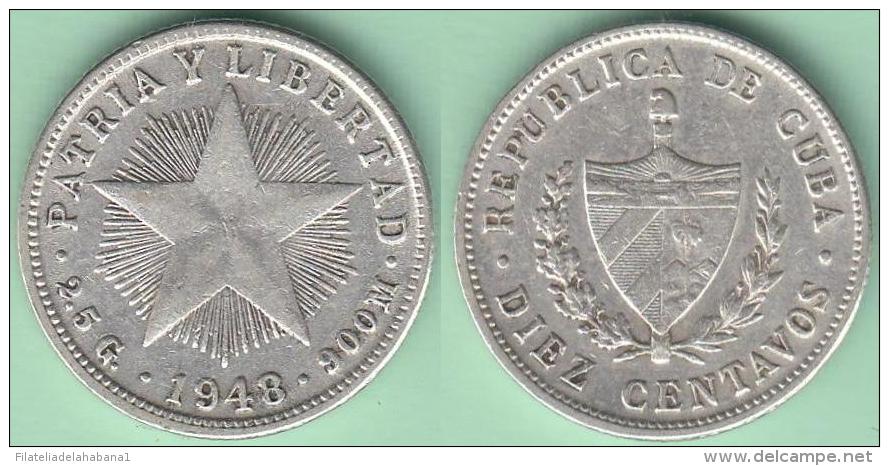 1948-MN-108 CUBA. KM A12. SILVER 10c STAR 1948. ESTRELLA RADIANTE - Cuba