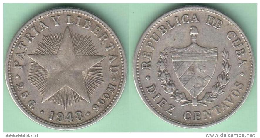 1948-MN-109 CUBA. KM A12. SILVER 10c STAR 1948. ESTRELLA RADIANTE - Cuba