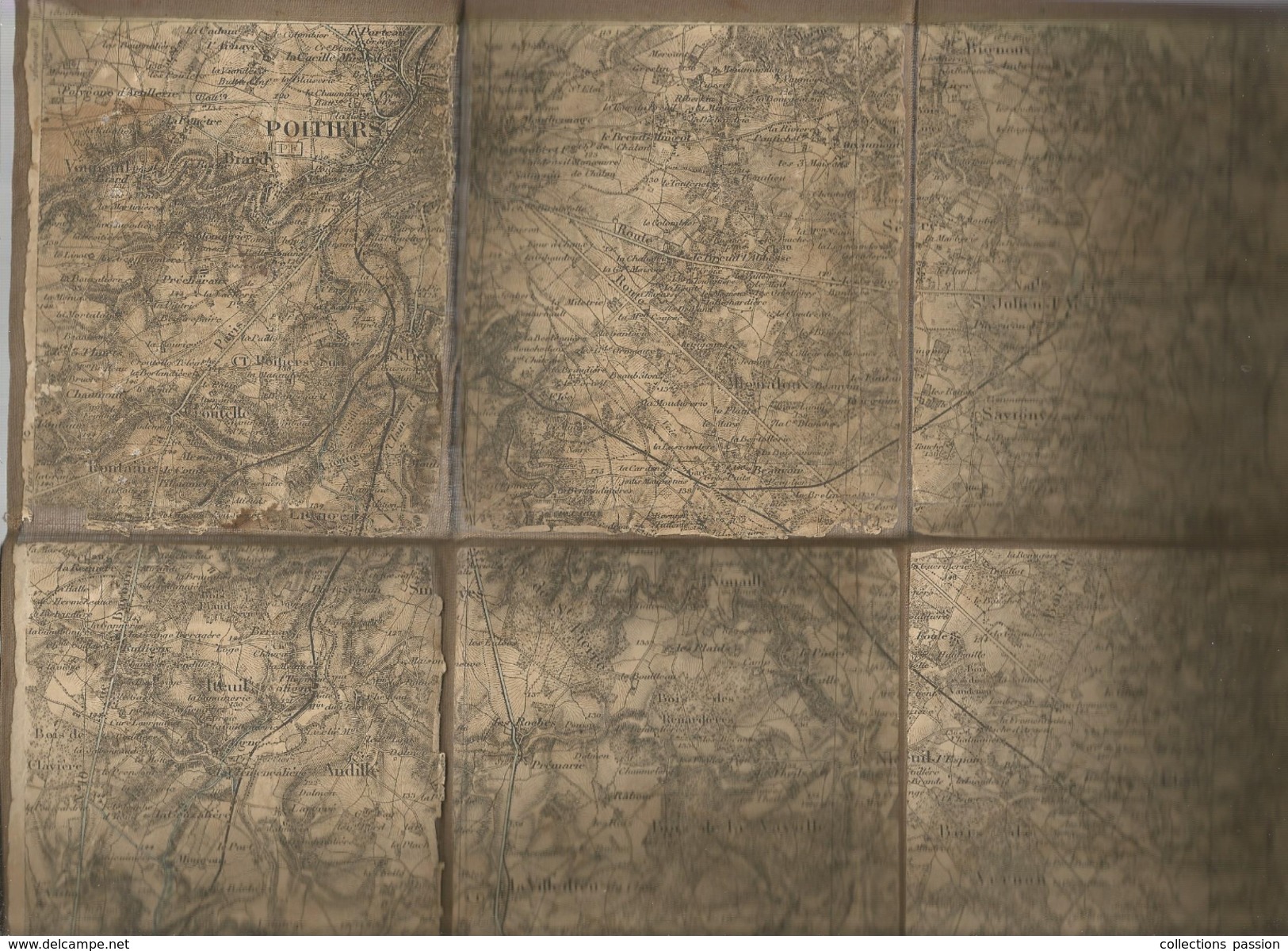 Carte Géographique , POITIERS CHAUVIGNY QUEAUX ROMAGNE , Vienne , 41 X 32 Dépliée , 4 Scans , Frais Fr : 1.95&euro; - Geographical Maps