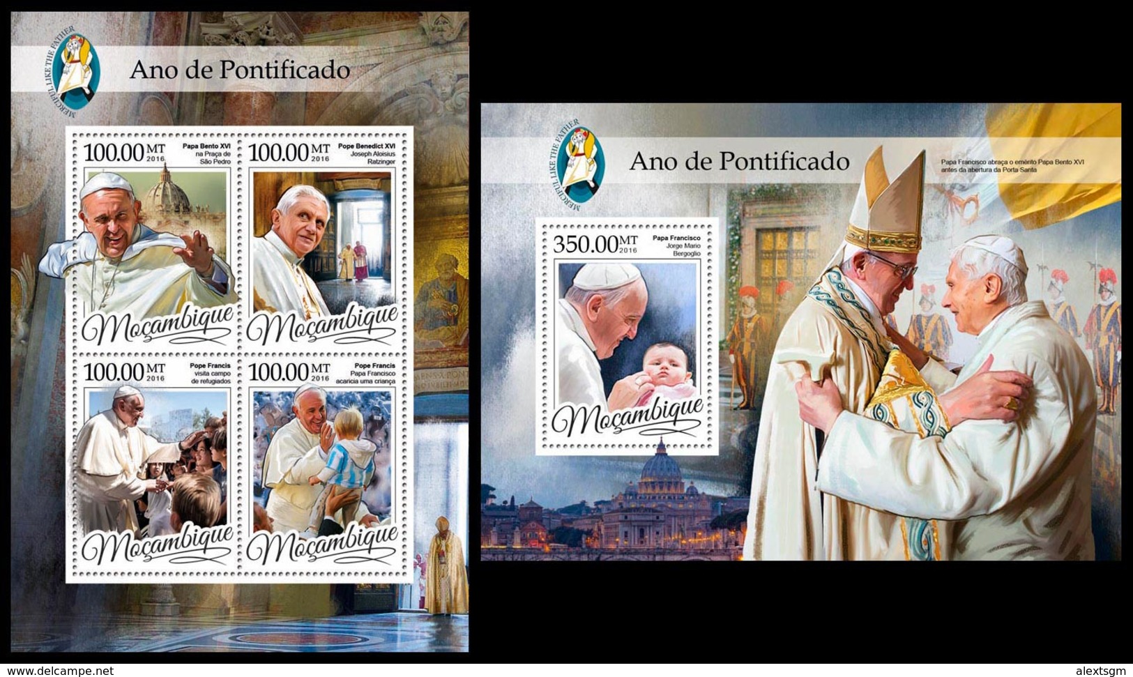 MOZAMBIQUE 2016 - Popes Benedict XVI And Francis, M/S + S/S. Official Issue - Papes