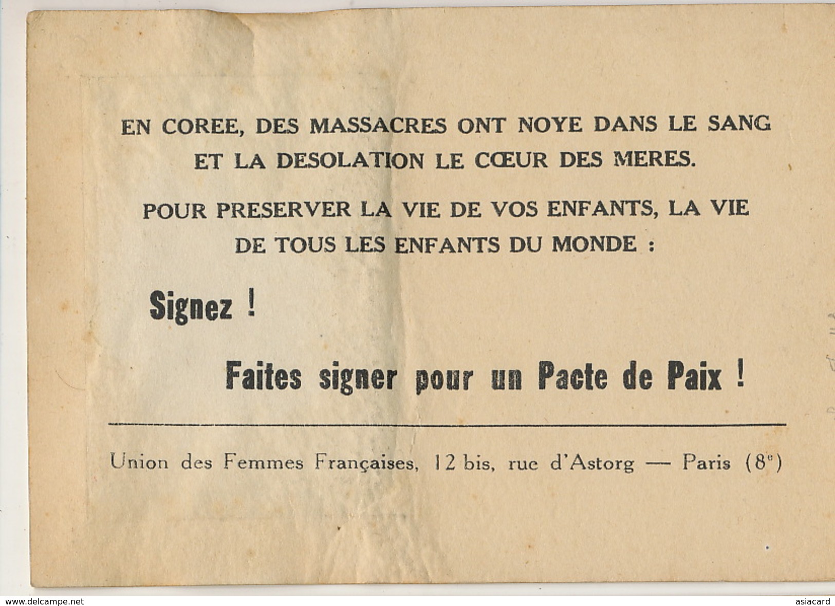 American War Crimes In Korea Call For Peace Union Femmes Française Red Cross,  Sinyju Bombing, Massacre In Anak - Corée Du Sud