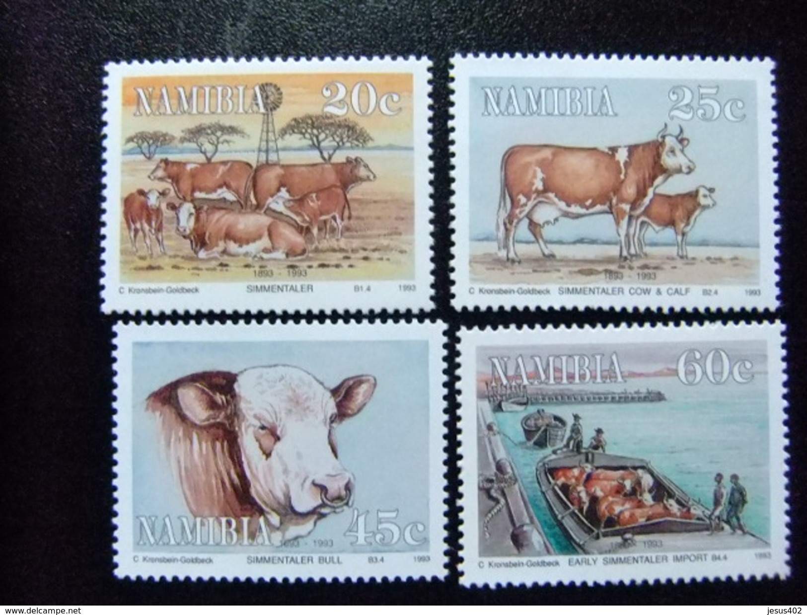 NAMIBIA NAMIBIE 1993 FAUNA Centenario De La Primera Importacion De Vacuno De Europa Yvert 695 / 98 ** MNH - Namibia (1990- ...)