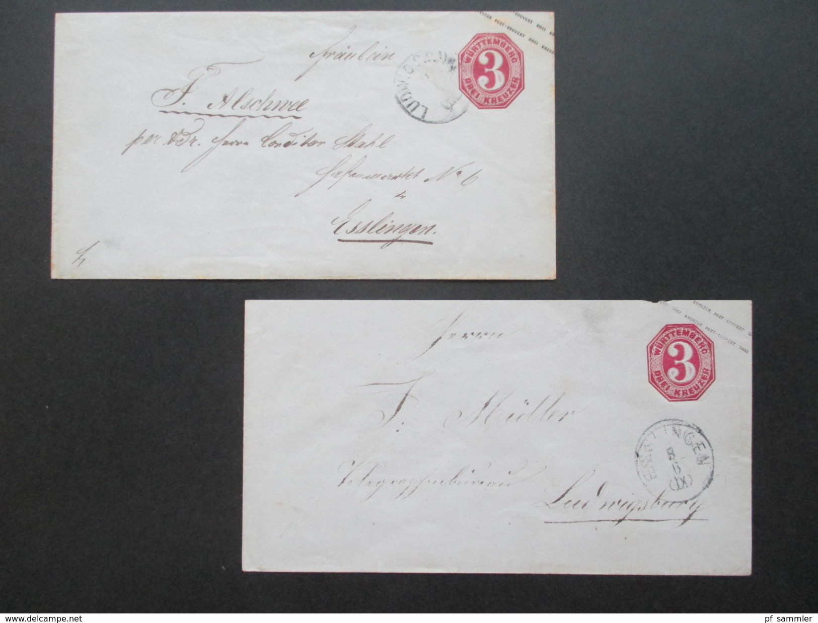 AD / Württemberg Ganzsachenumschläge U20 Esslingen / Ludwigsburg. 2 Stück! - Postal  Stationery