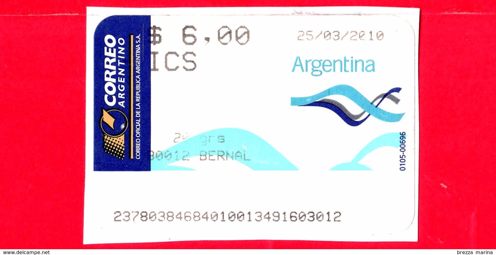 ARGENTINA - Usato - 2010 - ATM - Correo Argentino - ICS - Bernal - 6.00 - Vignettes D'affranchissement (Frama)