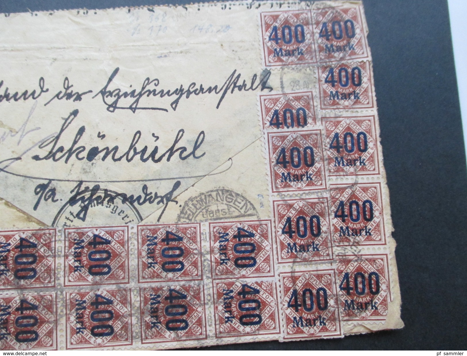 AD Württemberg 1923 Infla Massenfrankatur Nr. 168 u. 170 mit 81 Marken!! Infla geprüft!! Dienstpost