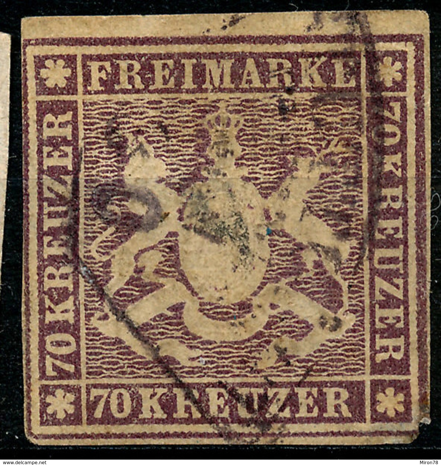 Stamp Wurttemberg 1873 70kr  Used Lot44 Certefikate - Altri & Non Classificati