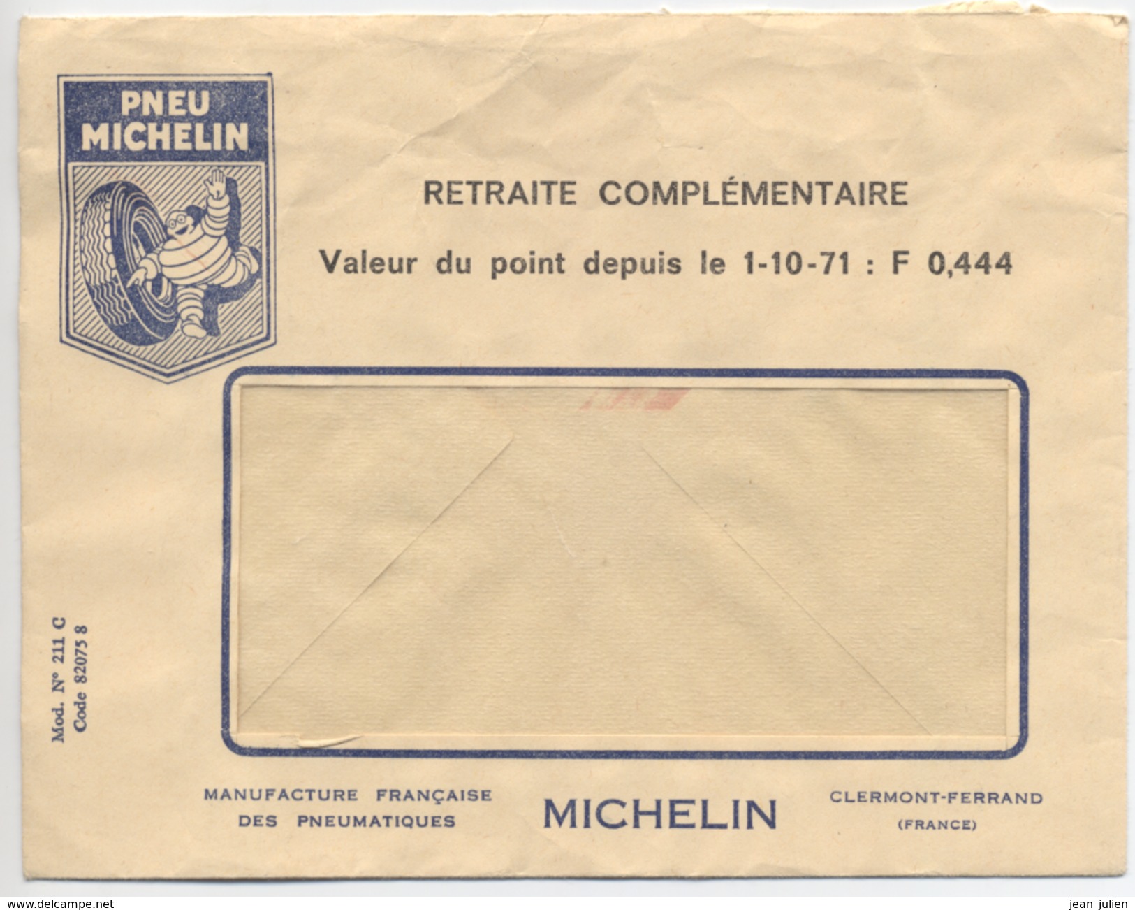 PNEU MICHELIN  - Enveloppe - " Retraite Complémentaire " - Valeur Du Point - 1971 - Altri & Non Classificati